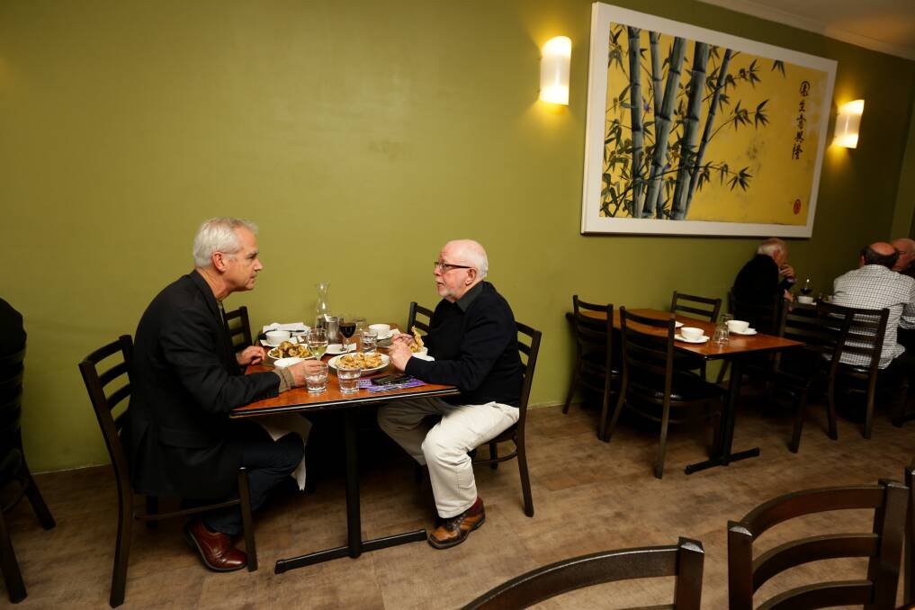 Ross Fiddes, right, at lunch with Scott Bevan at Paul's Asian Affair, New Lambton. Picture: Jonathan Carroll