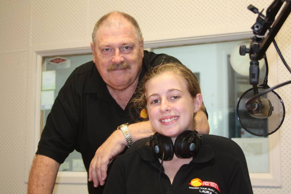 NEW VOICE: Port Stephens FM mentor Jim Taylor with host Laura Holley. Picture: Ellie-Marie Watts