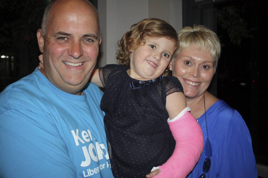 CRITICISED: Ken Jordan with wife Jodie and daughter Tayla, 4, early on election night.