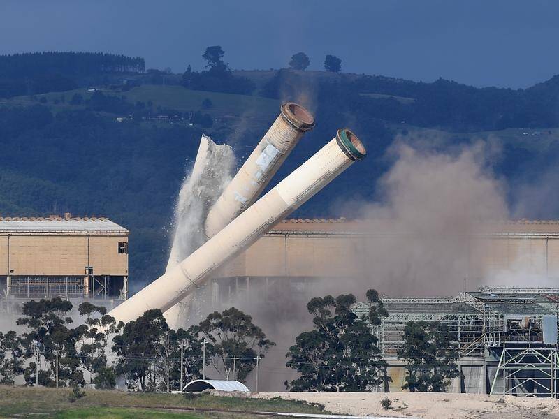 Eight chimneys at Victoria's defunct Hazelwood Power Station have been demolished.