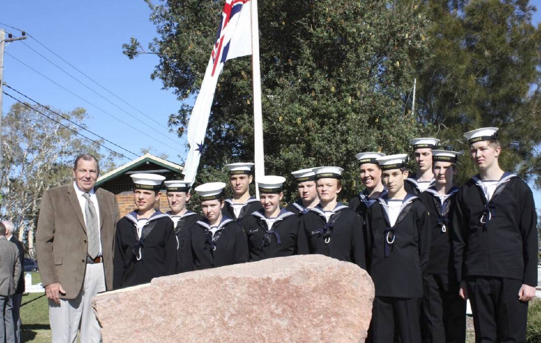 MEMORIAL: Bob Baldwin with members of the Newcastle naval cadets at the official unveiling ceremony. Picture: Supplied