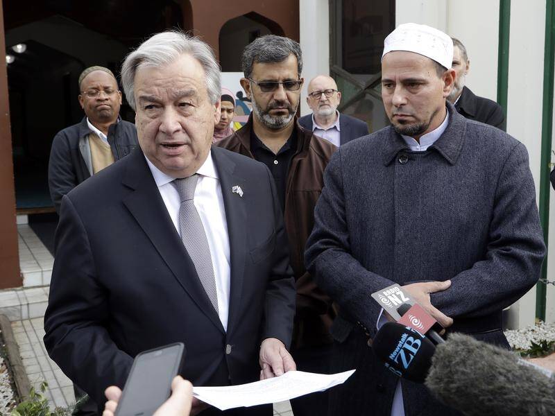 UN Secretary-General Antonio Guterres has visited the two Christchurch mosques attacked in March.