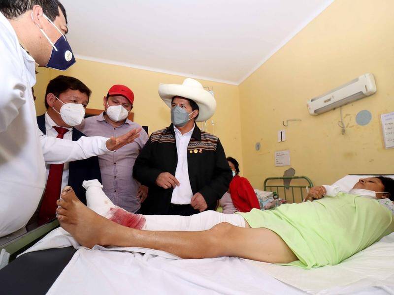 Peru's President Pedro Castillo has visited with several people injured in a powerful earthquake.