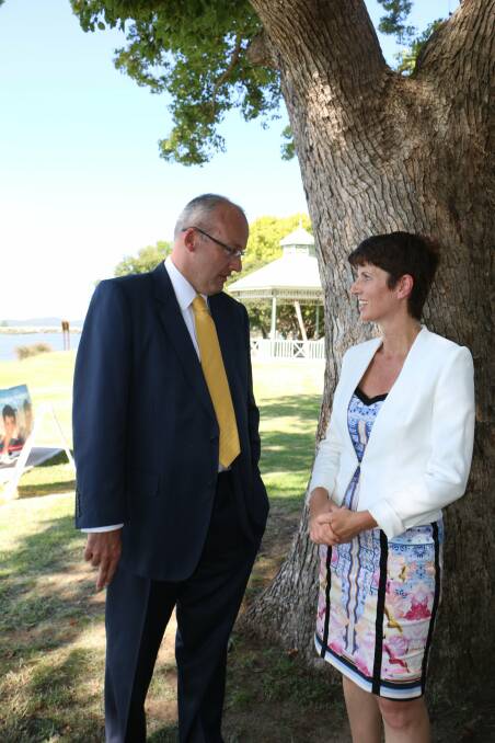 CAMPAIGNERS: Luke Foley with Kate Washington on a visit to Raymond Terrace. Picture: Stephen Wark