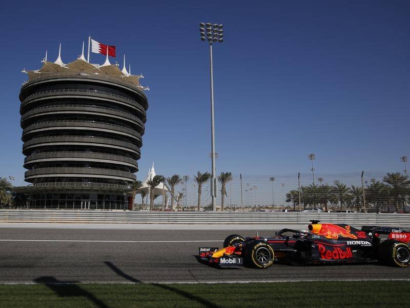 Red Bull's Max Verstappen flying round the Bahrain track during pre-season testing.
