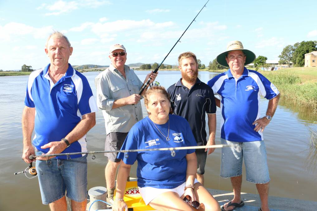 READY: Junction Inn Fishing Club members Kevin Roberts, Graham Marks, Debbie Barton, Adam Wedmaier and Gus Beattie. Picture: Stephen Wark