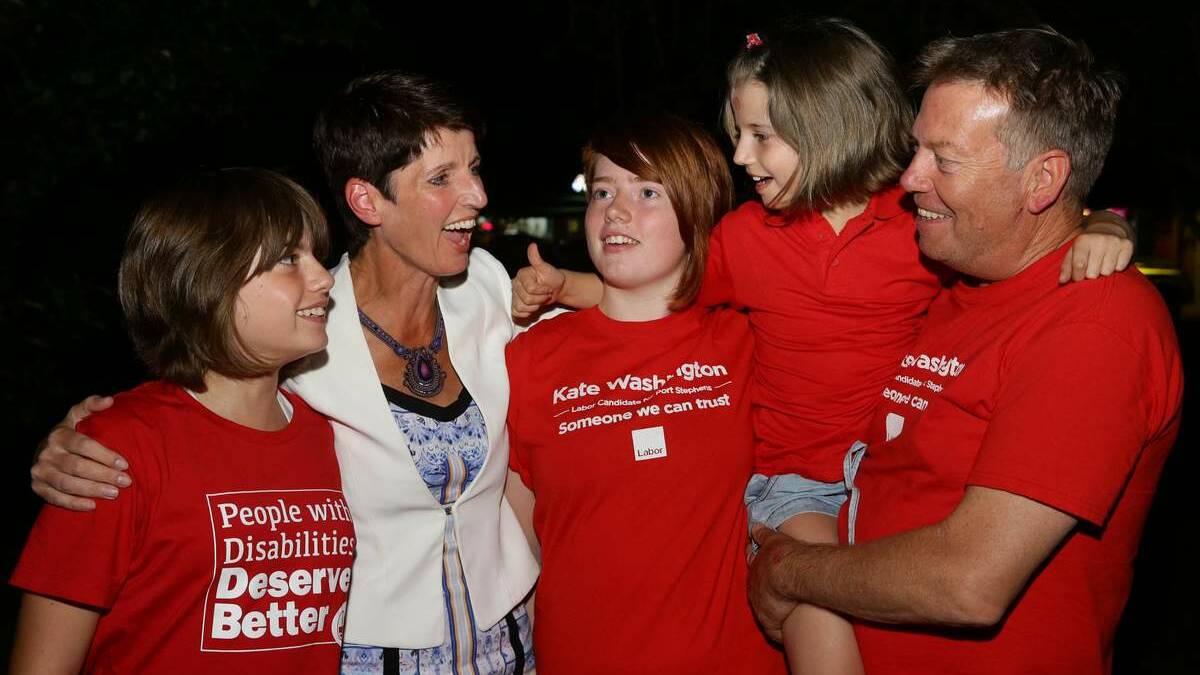WINNING WAYS: Kate Washington after winning the state seat of Port Stephens in 2015.