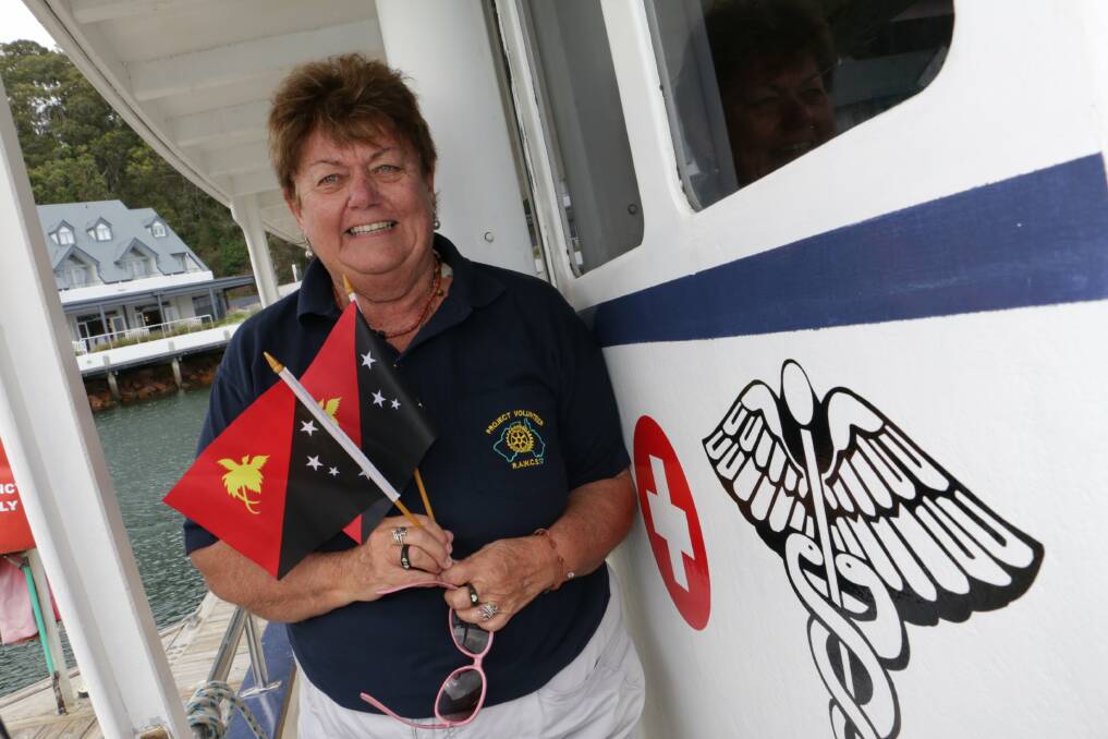 FLOATING CLINIC: Wendy Stein on the Kula Spirit anchored at Corlette. Picture: Stephen Wark