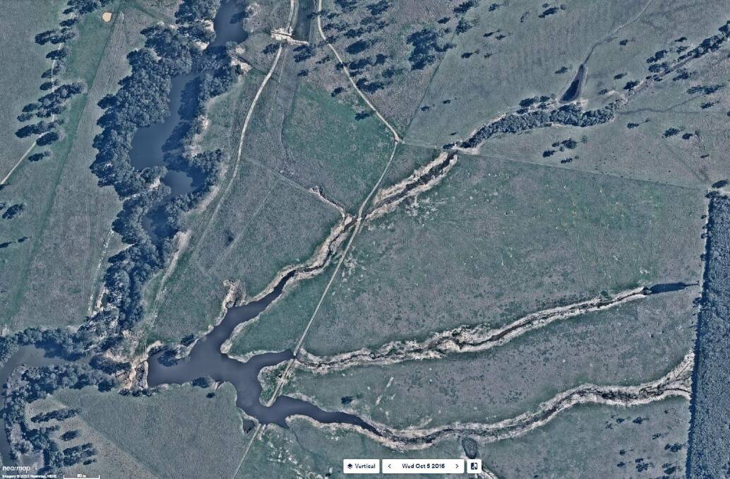 AFTER: Station Creek and its tributaries after unauthorised dams and clearing. Picture: Nearmap