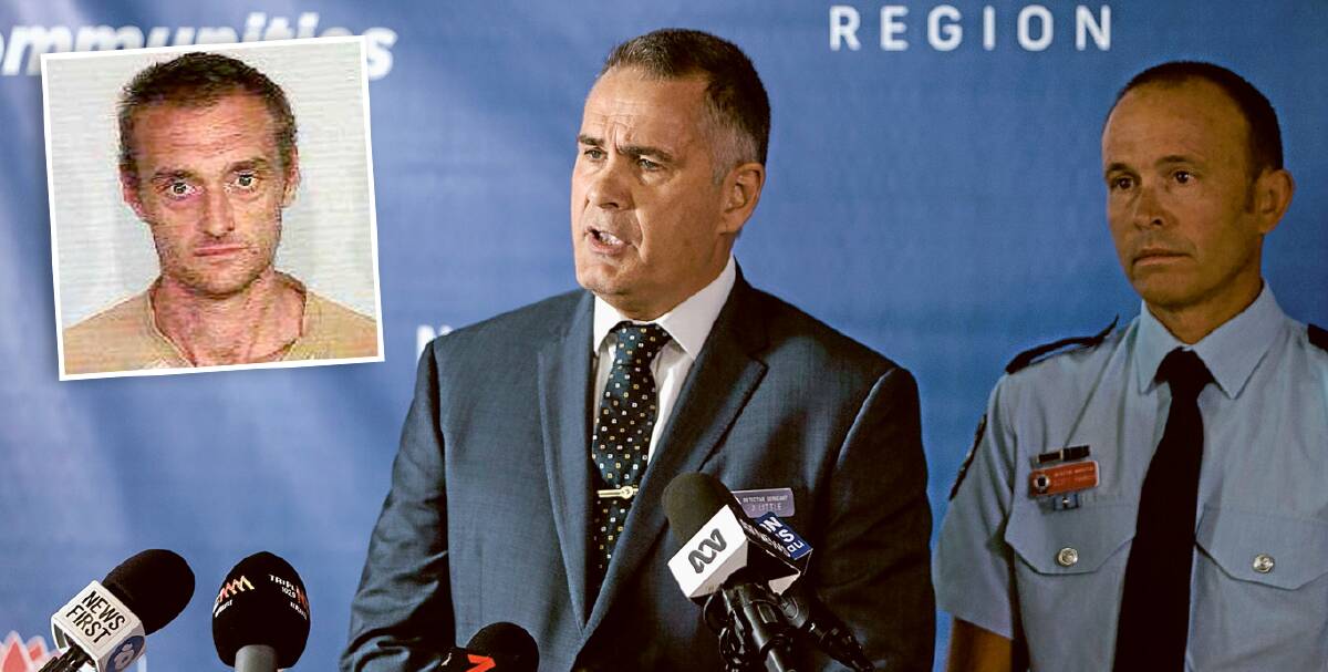 APPEAL: Detective Sergeant Jeff Little announces the $500,000 reward in the investigation into the suspected murder of Steven Fenwick (inset). Main picture: Marina Neil