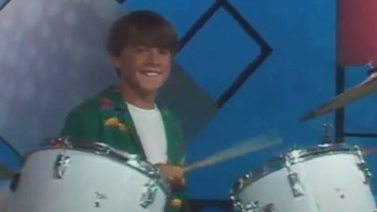 Drummer Ben Gillies smiles sweetly for the camera during his band's first TV performance in 1993. Picture by NBN Television 