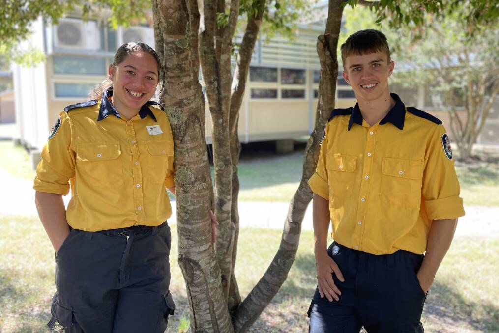 Year 10 Tomaree High School students and Soldiers Point RFS cadets Ellie Gleeson and Jordon Dick. Picture by Alanna Tomazin