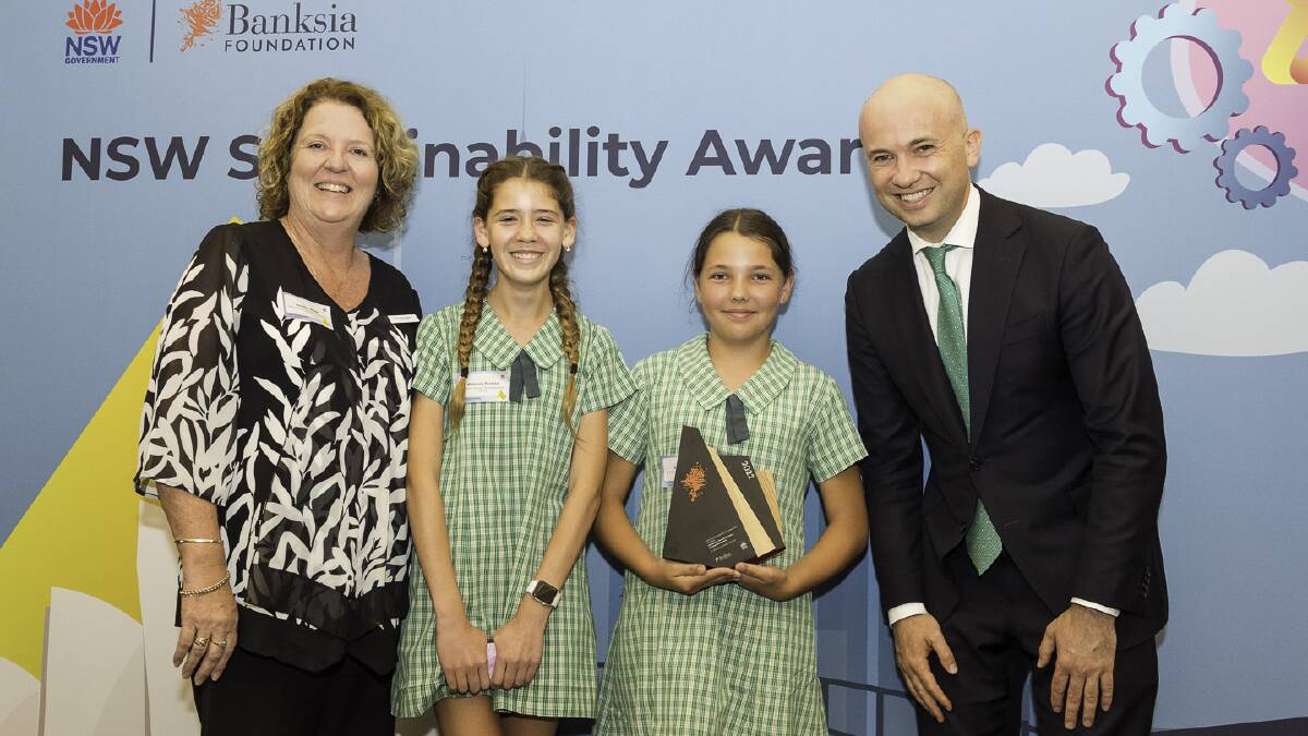 St Brigid's Primary School students were presented with the NSW Sustainability Award by treasurer Matt Kean at an award's ceremony in Sydney. Picture supplied