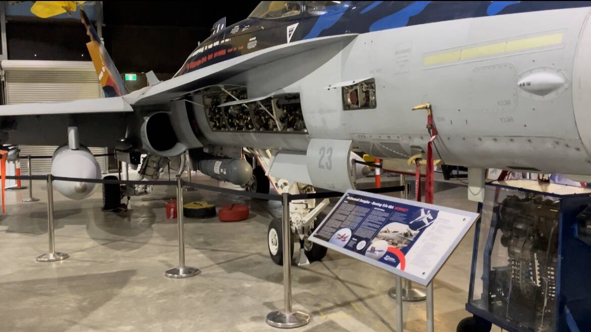The F/A-18 retired in December 2020 at RAAF Base Williamtown, it's now on display in the hanger at Fighter World.