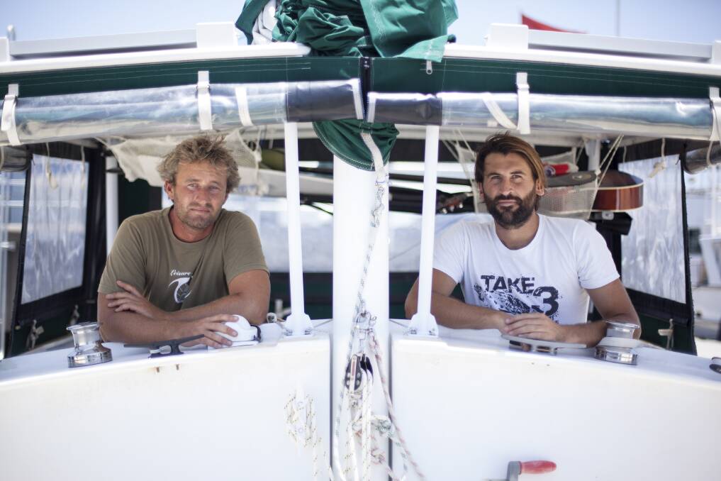 JUNK MALES: Australian environmentalist Tim Silverwood and Canadian adventurer Adrian Midwood will be in the Bay on Saturday "talking trash". Picture: Glen Bowden