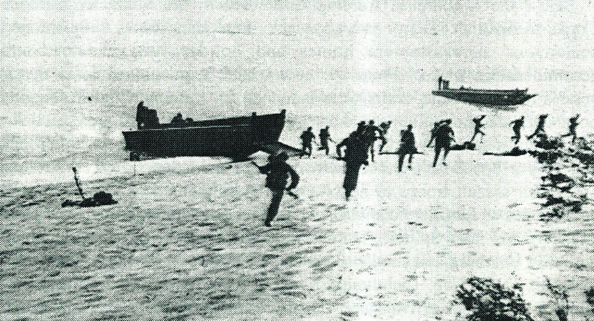 Troops training at Shoal Bay for amphibious landings in 1943.